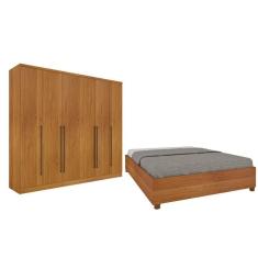 Quarto De Casal Guarda-Roupa 6 Portas Portugal E Cama Box Casal Monaco Espresso Móveis Cinamomo