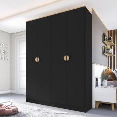 Guarda-roupa Solteiro 100% Mdf Bp 4 Portas 2 Gavetas Asti Preto
