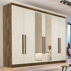 Guarda Roupa Casal com Espelho 6 Portas 6 Gavetas - Oslo-Braúna/Off White - Made Marcs