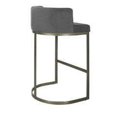 Banqueta Alta Estofada Estrutura Aço Carbono Belly Ii Base Champagne 65cm Suede Cinza