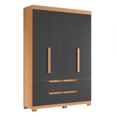 Guarda Roupa Solteiro Doble 4 Portas E 4 Gavetas Freijó-titanium - Móveis Albatroz Freijó-titanium