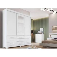 Guarda Roupa Buriti 3 Portas 9 Gavetas Com Espelho Branco - Novo Horizonte
