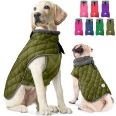 Fragralley Casaco para cães – Casaco de inverno à prova d'água à prova de vento com tiras refletivas e orifício para arnês, jaqueta de lã quente para cães pequenos, médios e grandes