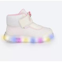 Tenis Casual Pampili 682 Liz com Luz Manina - Branco+Rosa-Feminino