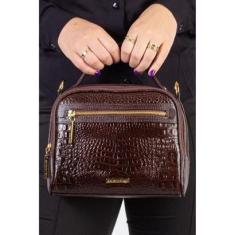 Bolsa baú pequena de couro croco Lara-Feminino