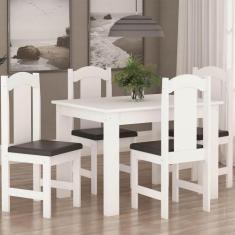Conjunto De Mesa Estilo Com 4 Cadeiras Arauna, Branco com Preto