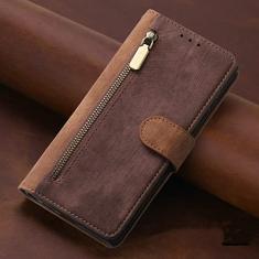 Capa carteira de couro com zíper para Samsung S22 Ultra S21 FE S20 Plus A53 A73 A21S S10 A52 A72 A33 A53 A51 A32 A12, marrom, para Galaxy A53 5G