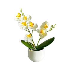 heave Arranjo de flores artificiais com vaso branco, flores falsas decorativas para decoração de casa, quarto, escritório, mesa, branco