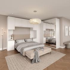 Guarda Roupa Modulado de Canto Hera 6 Peças com Espelho e 2 Mesas de Cabeceira CabeCasa MadeiraMadeira Branco Geada