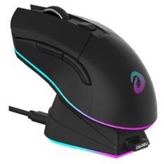 DAREU Mouse para jogos sem fio EM901X com base de carregamento recarregável RGB, 12K DPI, 7 botões programáveis, sensor de alta precisão [300IPS] [1000Hz] para PC, notebook, Mac