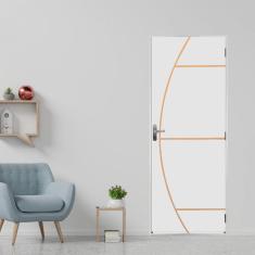 Kit Porta de Madeira Decorada 215x85cm com Batente de Aço 06cm Gaúcha MGM Branco