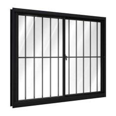 Janela de Alumínio de Correr Lateral Com Grade 2 Folhas Móveis 100x100cm Riobras Preto
