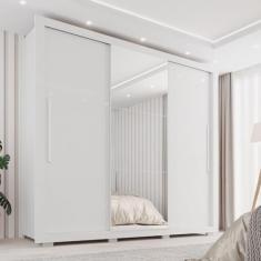 Guarda-roupa Casal com Espelho 3 Portas 4 Gavetas Costa Rica Branco