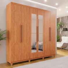 Guarda-roupa Casal 6 Portas 4 Gavetas com Espelho com Pés Atlanta Cinamomo