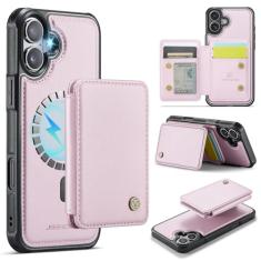 Dteck Capa traseira para iPhone 16 Plus de 6,7 polegadas 2024 com carteira flip magnética removível, recurso de suporte, 4 compartimentos para cartão, bloqueio de RFID, fecho de botões de pressão