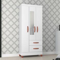 Guarda-Roupa Solteiro Fortaleza 3 Portas 2 Gavetas com Espelho Branco Brilho - Atualle Móveis