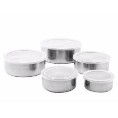 Conjunto De Potes Tigelas Inox 5 Peças Com Tampa Plástica