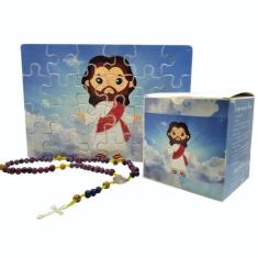 Quebra-Cabeça Infantil Jesus Ressuscitado 60 Peças Com Terço - Reidope