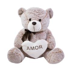 Urso Coração Amor Marrom Alaranjado ou Acinzentado 50cm Pelúcia - Fofy