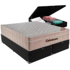 Cama Box Baú Preto e Colchão Airtech SpringPocket Molas Ensacadas Quee