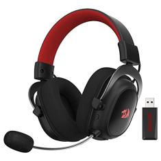 Redragon Fone de ouvido sem fio H510 PRO Zeus-X RGB para jogos - Som surround 7.1 - Drivers de áudio de 53 mm em almofadas auriculares de espuma viscoelástica com capa de tecido durável - Fone de