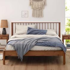 Cama Casal Queen de Madeira Maciça Moderna Apoana Castanho