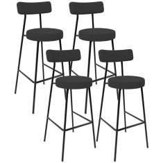 Kit 04 Banquetas Baixa Bar Cozinha Sala De Jantar Estrutura Em Aço Milão L02 Suede Preto