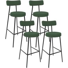 Kit 04 Banquetas Baixa Bar Cozinha Sala De Jantar Estrutura Em Aço Milão L02 Suede Verde Musgo