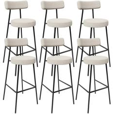 Kit 06 Banquetas Altas Cozinha Bar Sala De Jantar Em Aço Milão L02 Bouclê Creme - Lyam Decor