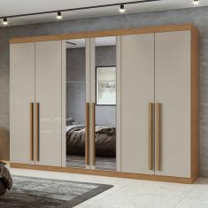 Guarda-roupa 6 Portas 4 Gavetas Bertha Com Espelho Amêndoa Clean-off White