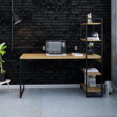 Escrivaninha Com Estante Alta Estilo Industrial 150cm Com 04 Prateleiras Dynamica Yescasa Lamina Mel - Preto