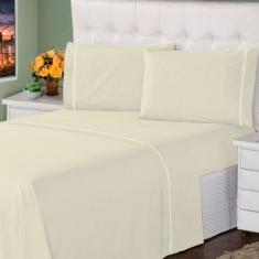 Roupa de Cama Queen 400 Fios 3 Peças Ponto Palito Casa Dona, Bege