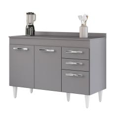 Balcão Gabinete Para Pia 120cm 3 Portas Com Tampo Suécia Cinza - Lumil