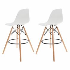 Kit 2 Banquetas Alta Charles Eames Eiffel Branca - Cadeiras INC, Branc