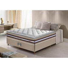 Conjunto Cama Box Casal de Molas Ensacadas D33 com Pillow Top Cama Inbox Select 138x188x70 Bege