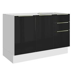 Balcão Gabinete de Pia Madesa Lux 120 cm 2 Portas 3 Gavetas - Branco/preto