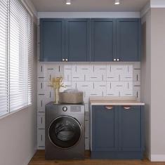 Lavanderia Modulada 3 Peças 2 Armários Aéreos 4 Portas 1 Balcão Cabecasa Madeiramadeira Azul/Branco