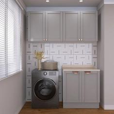 Lavanderia Modulada 3 Peças 2 Armários Aéreos 4 Portas 1 Balcão Cabecasa Madeiramadeira Cinza/Branco