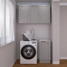 Lavanderia Modulada 2 Peças sem Tampo 1 Armário Aéreo 3 Portas 1 Balcão Cabecasa Madeiramadeira Cinza/Branco