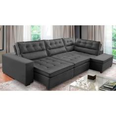 Sofá de Canto Retrátil e Reclinável com Molas 3,40x2,00 Virginia Suede Cinza Adonai Estofados