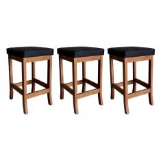 Kit 3 Banquetas Alta Estofada Barcelona Madeira Castanho Suede CCS