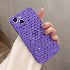 Capa de telefone com resfriamento respirável e dissipação de calor para iPhone 13 12 11 Pro XS Max XR Mini 7 8 Plus SE2020 Capa de TPU macia em cor doce, roxa, para iPhone 12