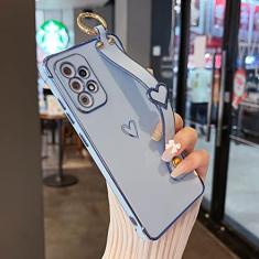 ZTOFERA Capa para Samsung Galaxy A53 5G com suporte, luxuosa linda borda chapeada com padrão de corações de amor, alça de dedo para meninas e mulheres, capa macia à prova de choque para Galaxy A53 de