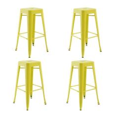 Kit 4 Banquetas Altas Iron Tolix Titan Rivattis Amarela Base Metal