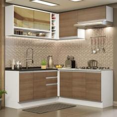 Cozinha Completa de Canto Madesa Glamy 349002 com Armário e Balcão (sem Tampo e Pia) - Branco/rustic