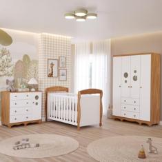Quarto Bebê Completo Berço Americano Marquesa 3 em 1 Guarda Roupa 4 Portas Cômoda Bolinha 100% MDF
