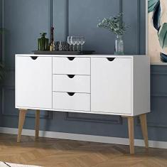 Buffet Aparador 2 Portas 3 Gavetas 120cm Retalho Branco