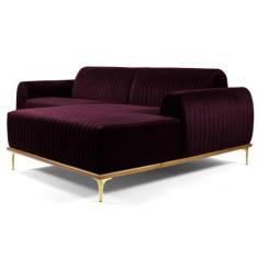 Sofá 300cm 5 Lugares com Chaise Direito Pés Gold Molino B-292 Veludo U