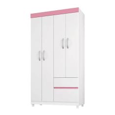Guarda Roupa Solteiro Lótus 4 Portas E 2 Gavetas  Branco Rosa - Demóbile Branco Rosa