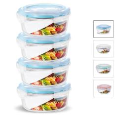 Kit Conjunto 4 Potes Vidro Hermético Tampa Plástico Marmita Mantimento